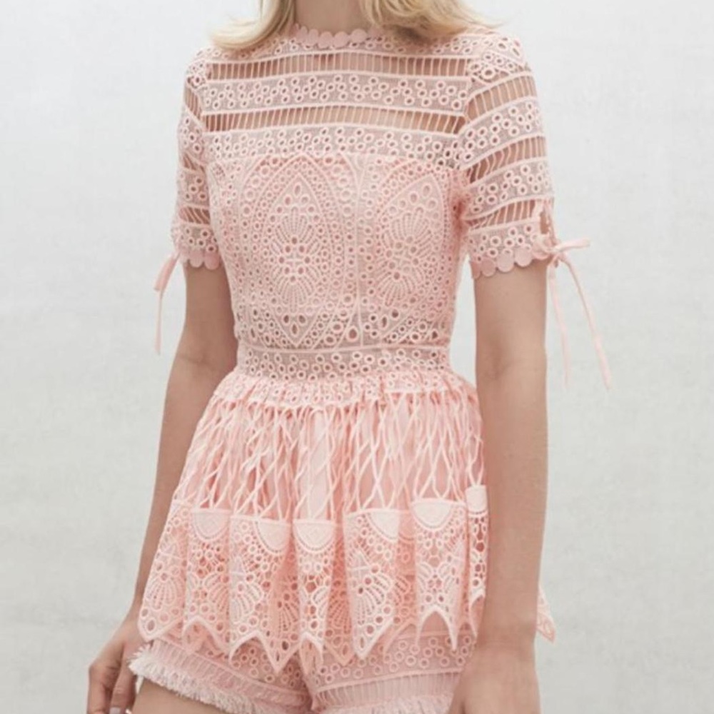 ALEXIS - Eyelet Peplum Lace Top Pink, XS - Picture 4 of 6